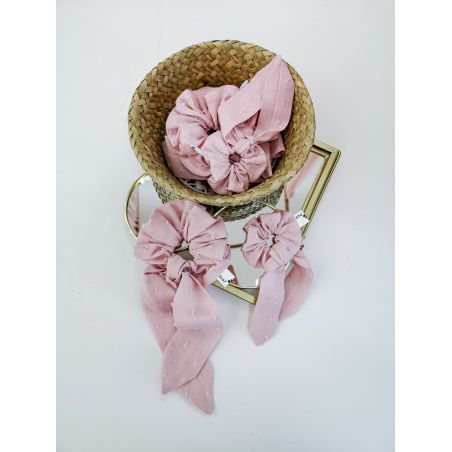Frotka ze wstążką z bawełny plumeti - pudrowy różowy