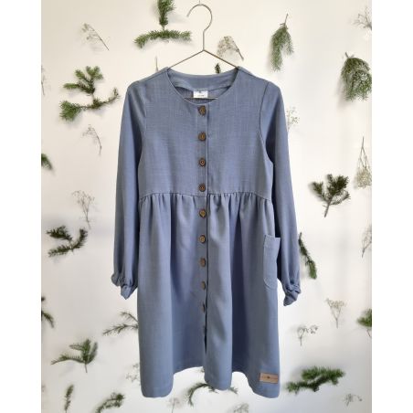 Klara - Sukienka zapinana na guziki lniano-wiskozowa - niebieski gołębi