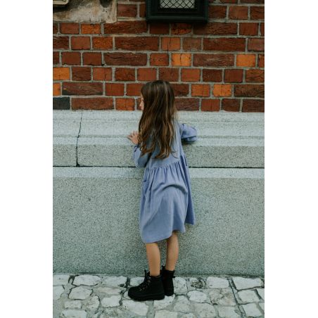 Klara - Sukienka zapinana na guziki lniano-wiskozowa - niebieski gołębi