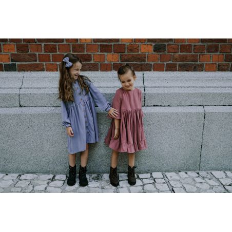 Klara - Sukienka zapinana na guziki lniano-wiskozowa - niebieski gołębi