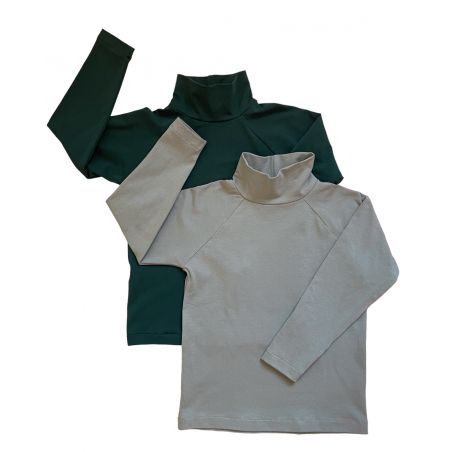 Komplet dwóch koszulek bawełnianych z golfem - butelkowa zieleń/zgaszona mięta