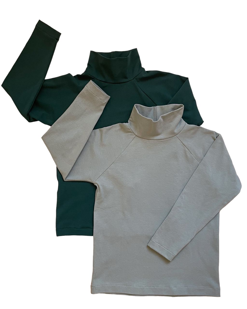Komplet dwóch koszulek bawełnianych z golfem - butelkowa zieleń/zgaszona mięta
