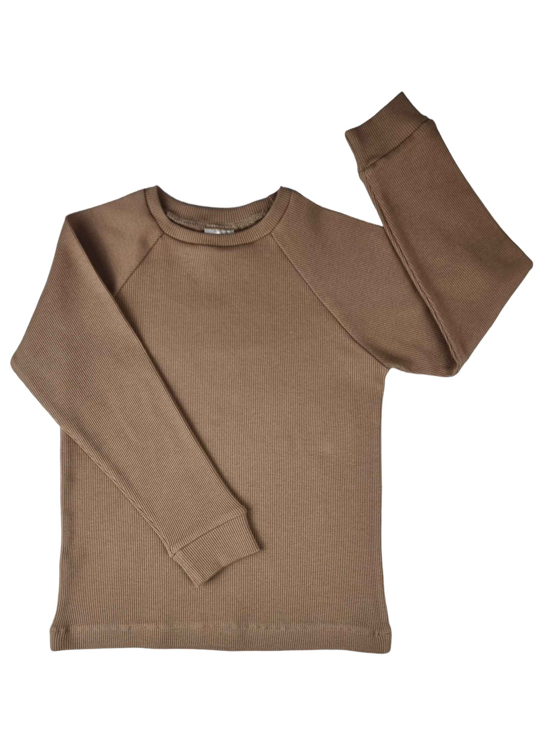 Bluza prążkowana typu longsleeve kawa