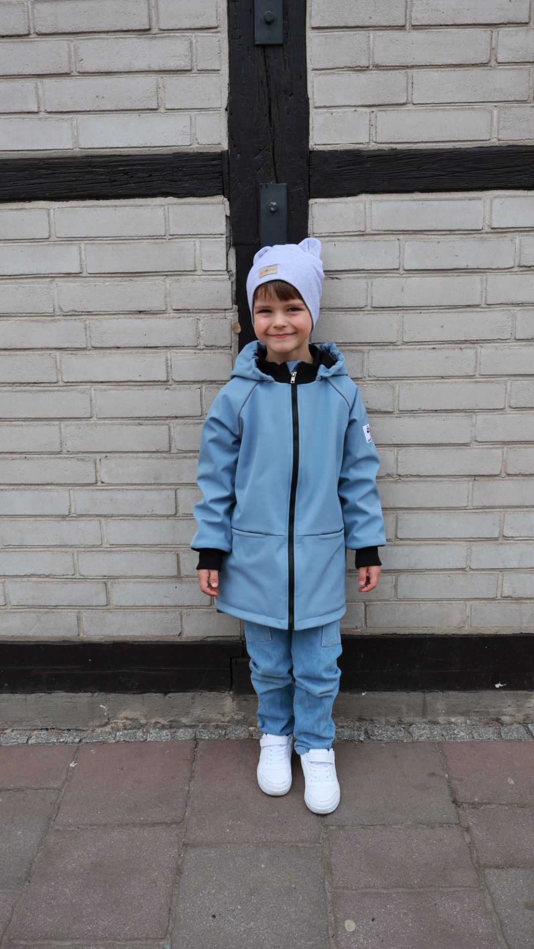 Parka softshellowa z odblaskami dinozaur - baby blue