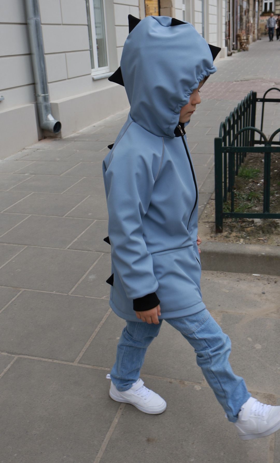 Parka softshellowa z odblaskami dinozaur - baby blue