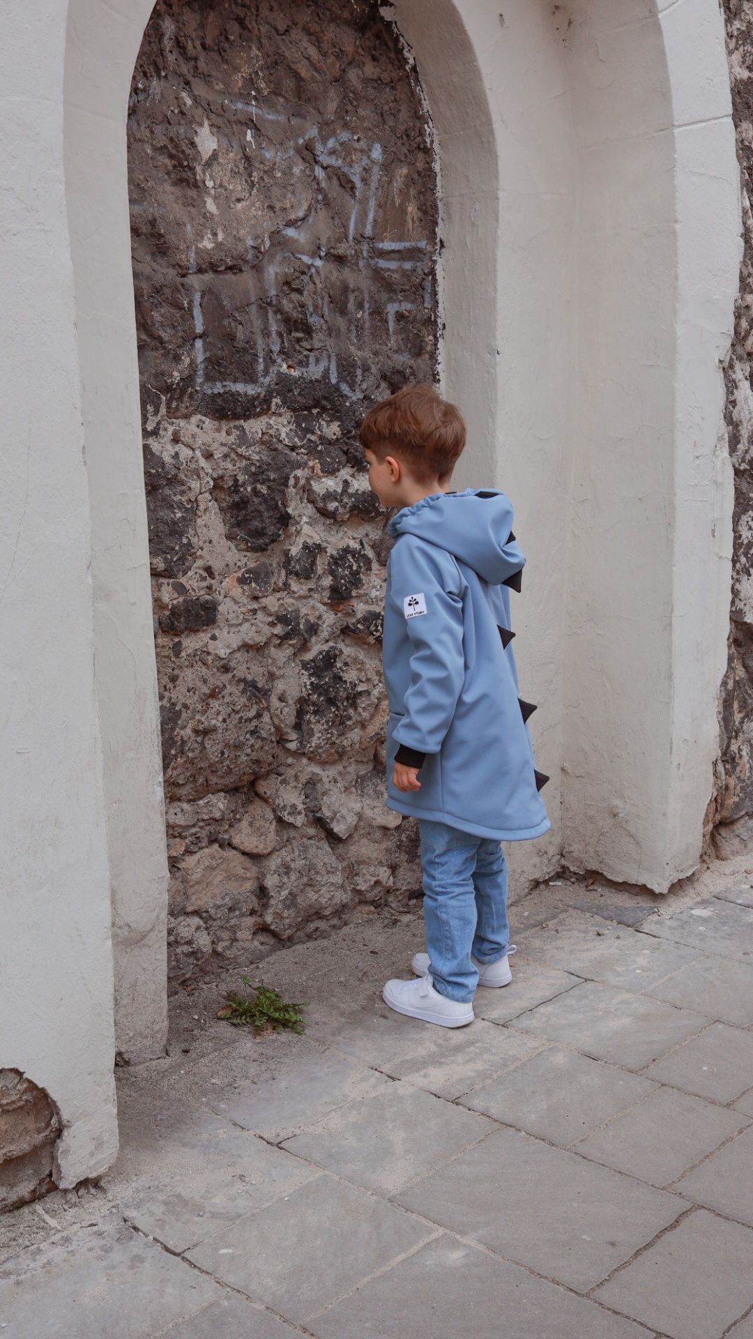 Parka softshellowa z odblaskami dinozaur - baby blue