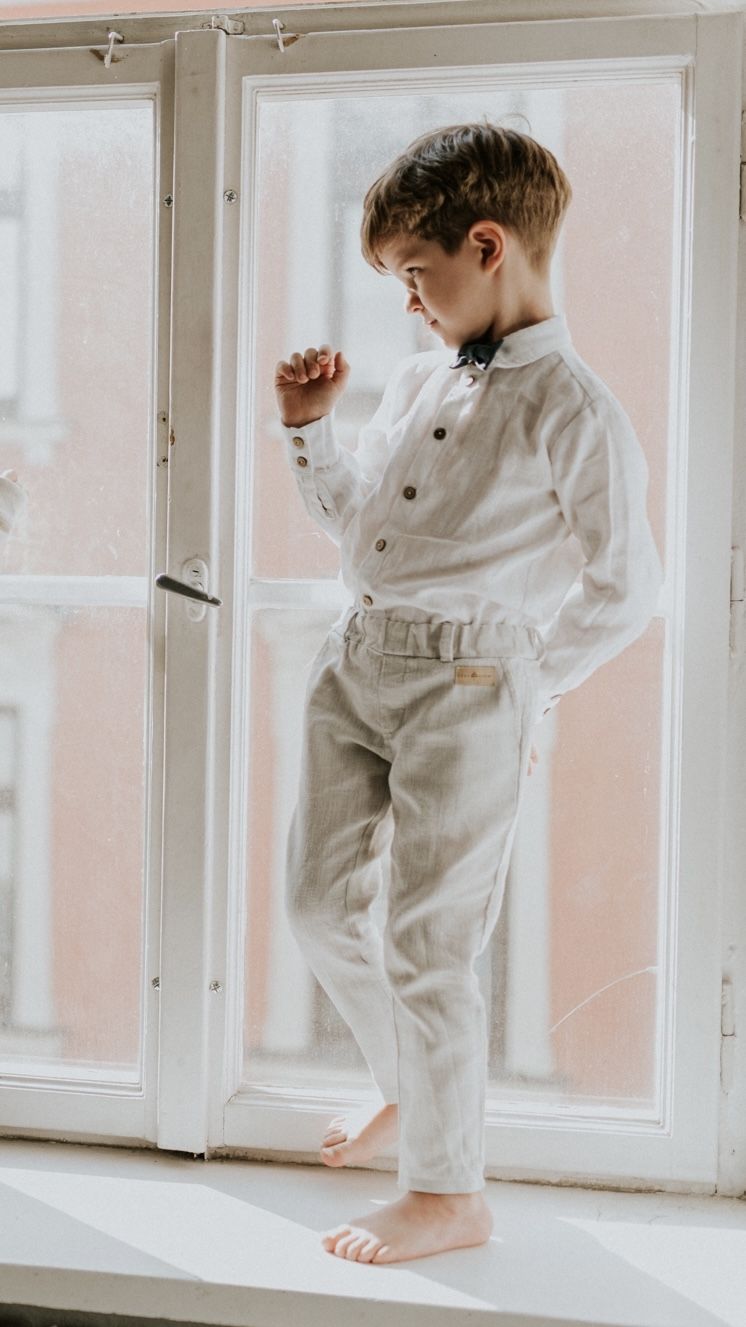 Eleganckie spodnie lniane Federico - gołębi szary