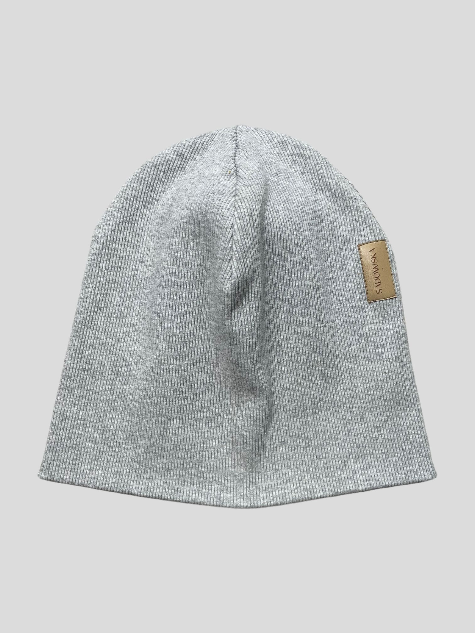 Bawełniana czapka zimowa podwójna prążkowana bez pompona - szary melanż 2023