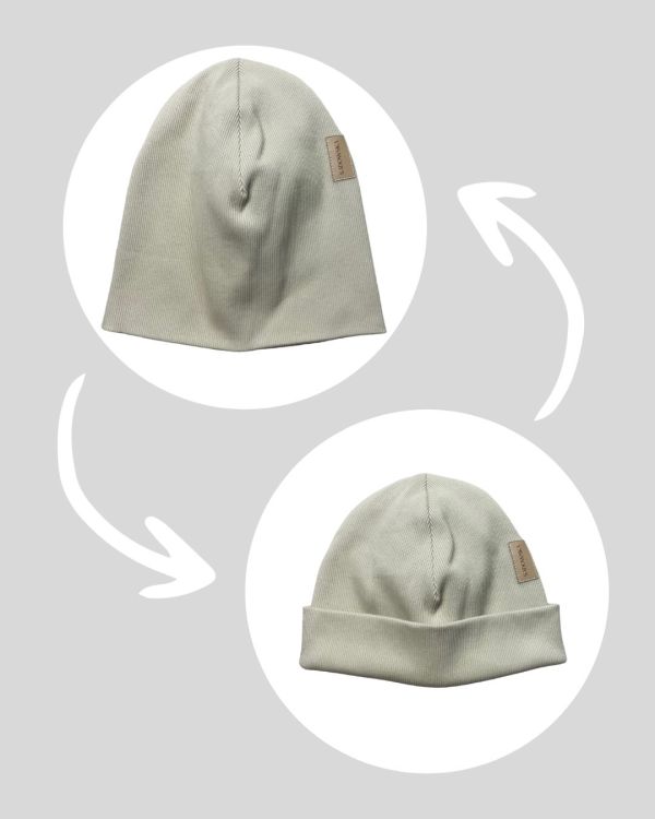 Bawełniana czapka zimowa podwójna prążkowana bez pompona - beżowa pistacja 2023