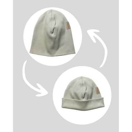 Bawełniana czapka zimowa podwójna prążkowana bez pompona - beżowa pistacja 2023