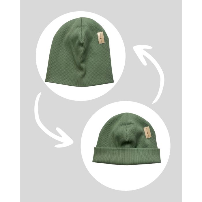 Bawełniana czapka zimowa podwójna prążkowana bez pompona - khaki 2023