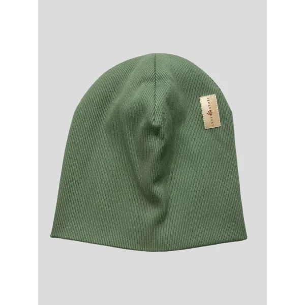 Bawełniana czapka zimowa podwójna prążkowana bez pompona - khaki 2023