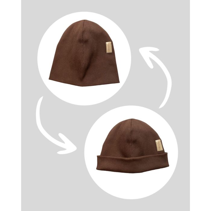 Bawełniana czapka zimowa podwójna prążkowana bez pompona - czekolada 2023