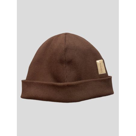 Bawełniana czapka zimowa podwójna prążkowana bez pompona - czekolada 2023