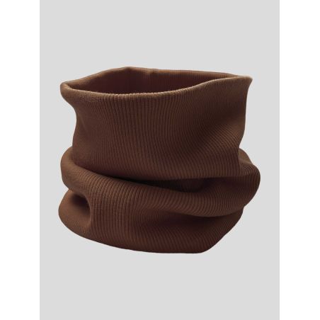 Komplet czapka bawełniana i komin podwójny prążkowany - czekolada 2023