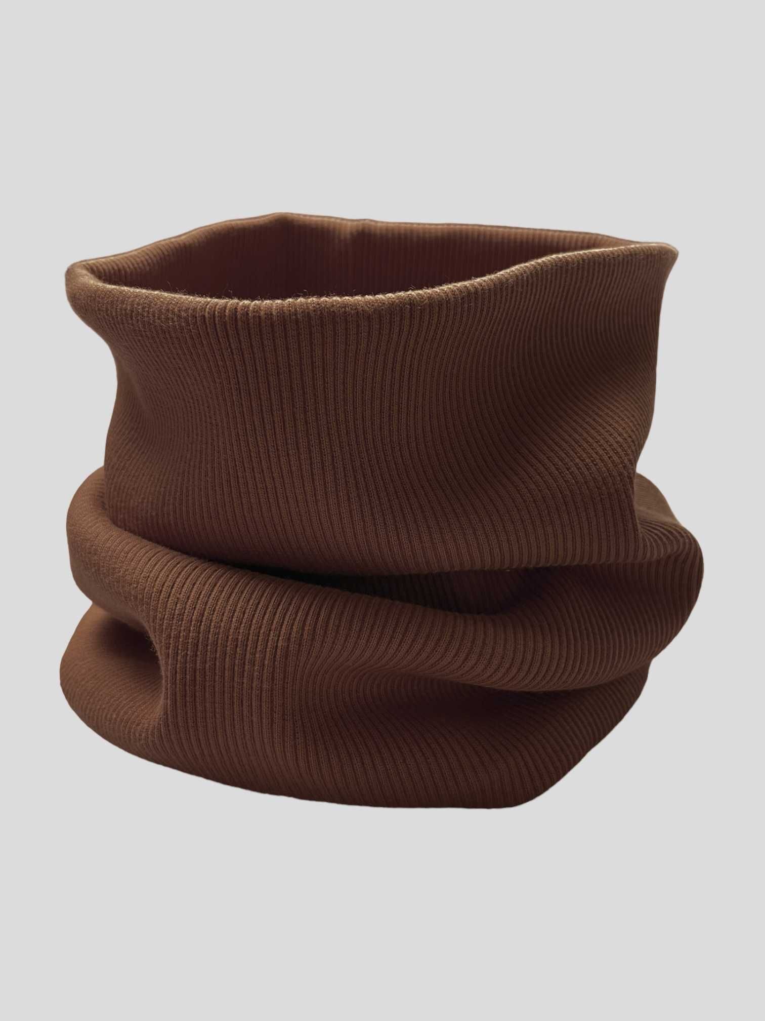 Komplet czapka bawełniana i komin podwójny prążkowany - czekolada 2023