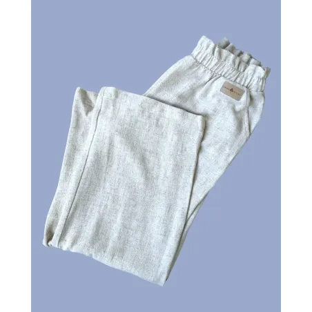 Szerokie spodnie lniano - wiskozowa z falbanką w pasie - naturalny