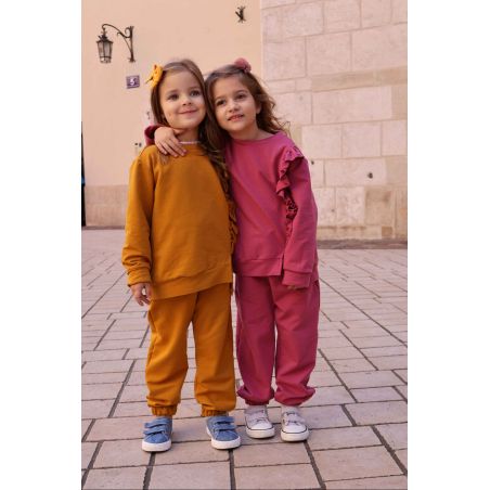 Bluza z pionową falbanką Emily - ciemna musztrada - 110/116