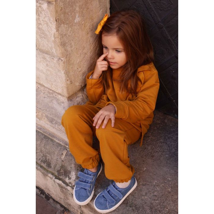 Bluza z pionową falbanką Emily - ciemna musztrada - 110/116