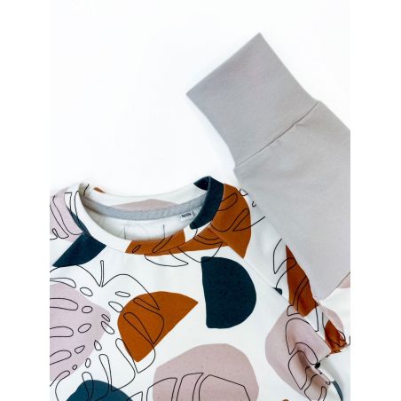 Bluza klasyczna beige - terrazzo and leaves - 86/92