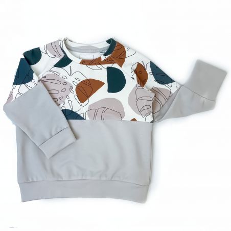 Bluza klasyczna beige - terrazzo and leaves - 86/92