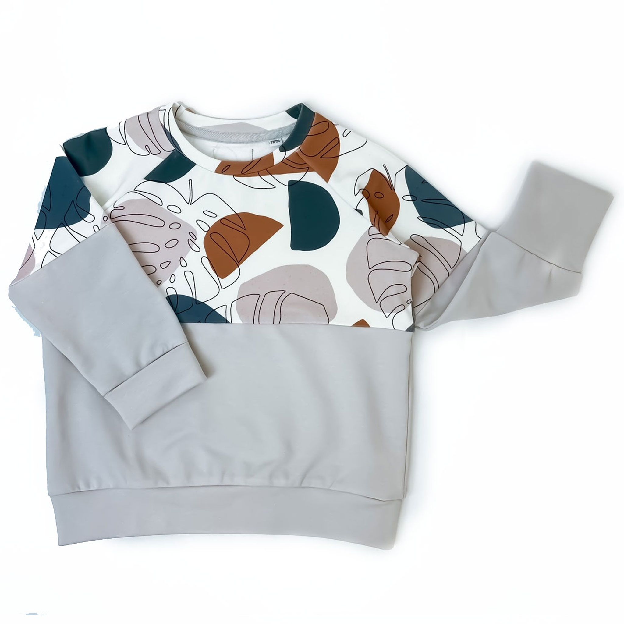 Bluza klasyczna beige - terrazzo and leaves - 86/92
