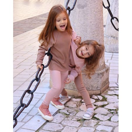 Bluza prążkowana typu longsleeve - BRUDNY RÓŻ - 86/92