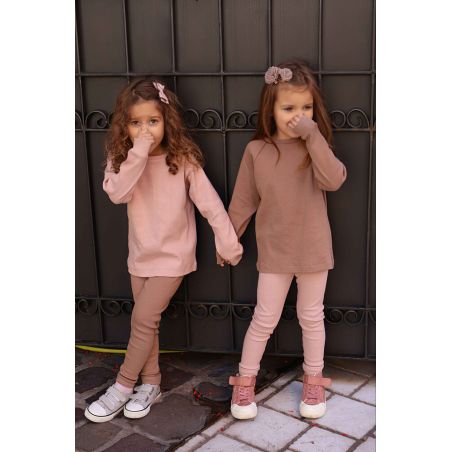 Bluza prążkowana typu longsleeve - BRUDNY RÓŻ - 86/92
