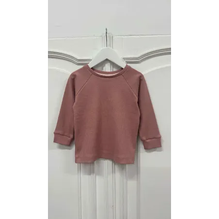 Bluza prążkowana typu longsleeve - BRUDNY RÓŻ - 86/92