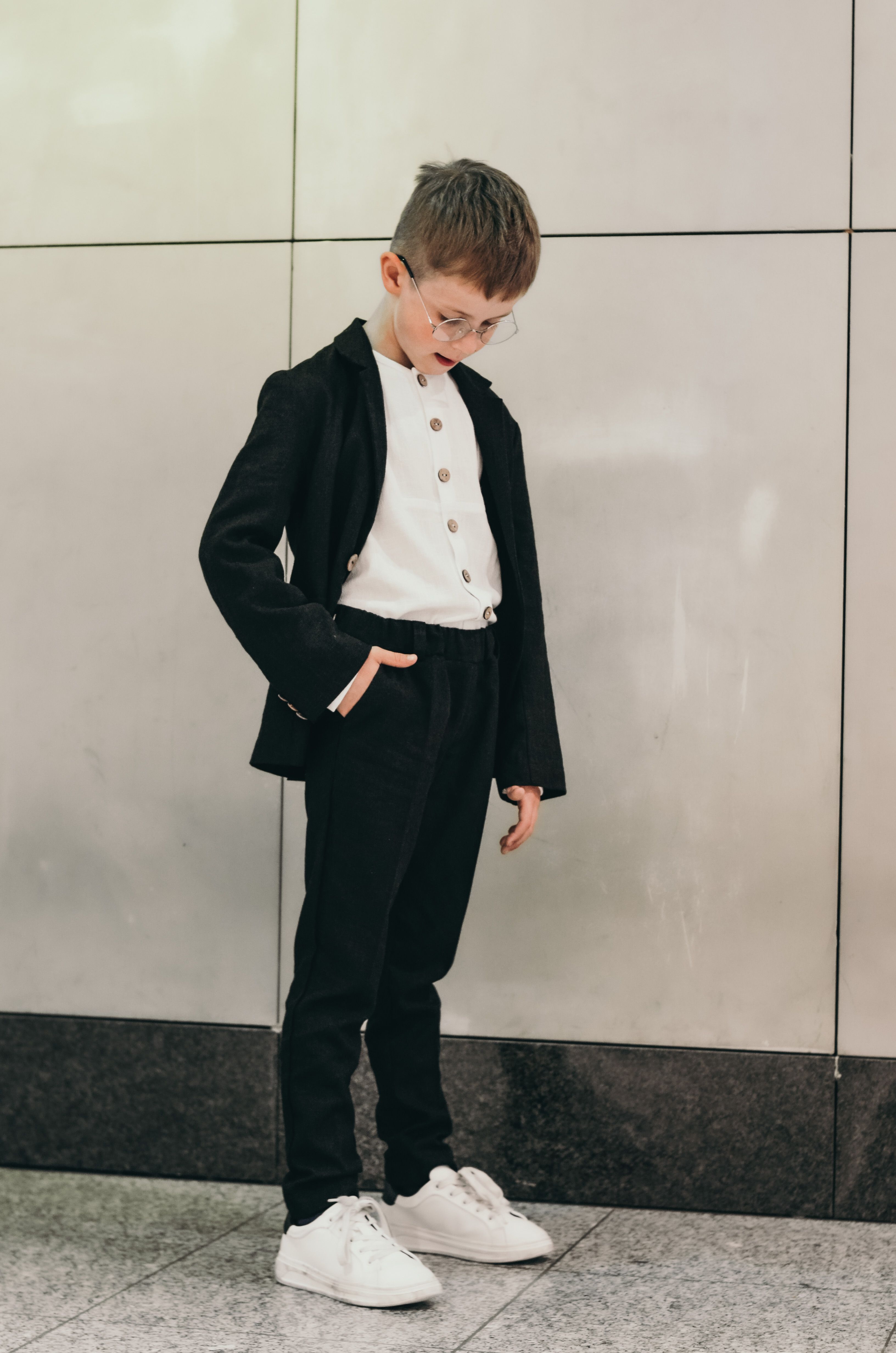 Eleganckie spodnie lniane Federico - czarne - 98/104