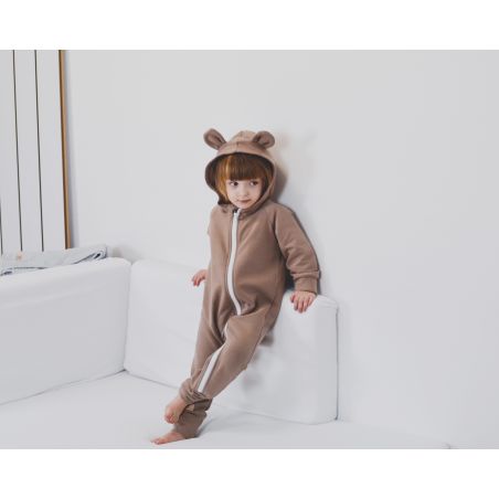 Kombinezon romper z bawełny organicznej z uszami misia - kwarcowy róż - 86/92