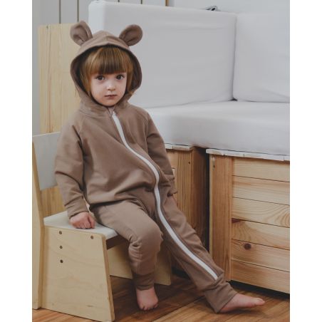 Kombinezon romper z bawełny organicznej z uszami misia - kwarcowy róż - 86/92