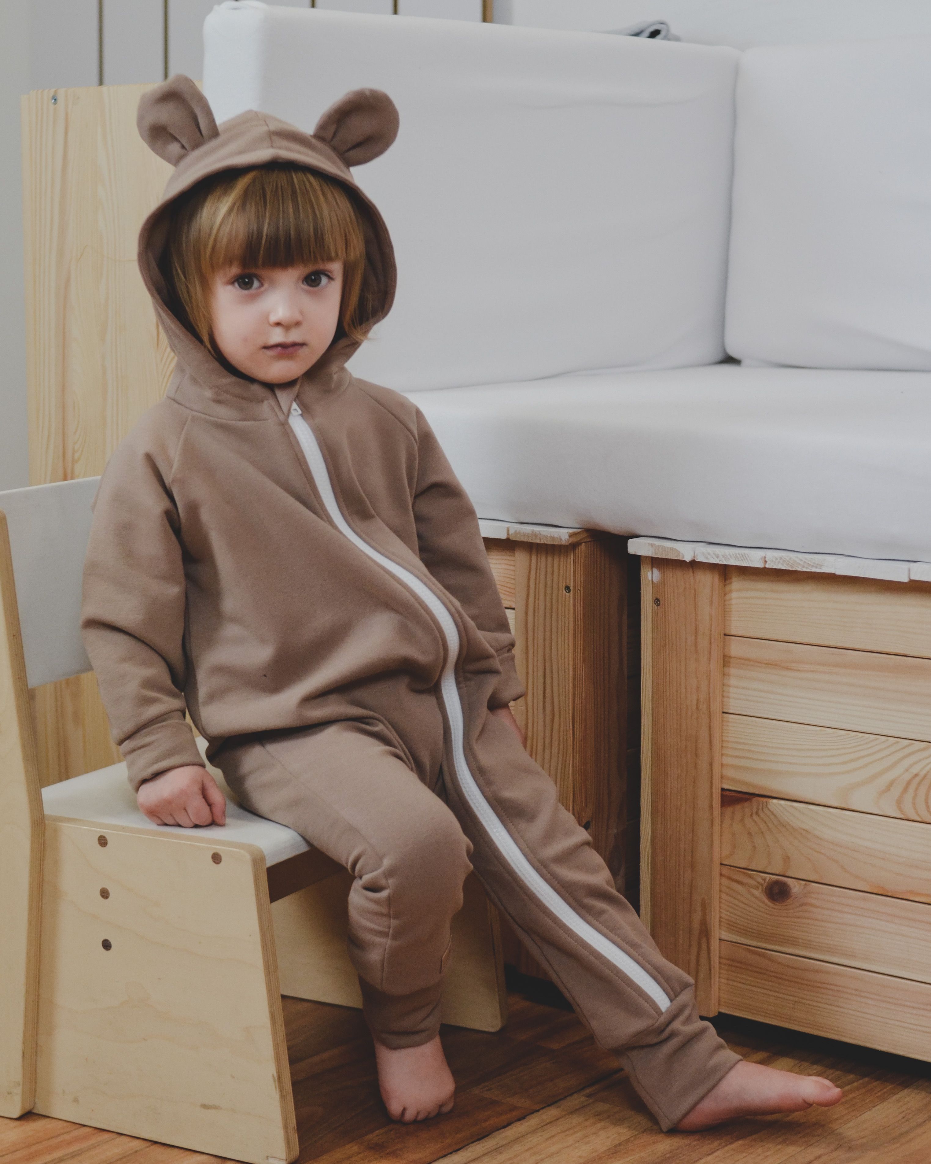 Kombinezon romper z bawełny organicznej z uszami misia - kwarcowy róż - 86/92