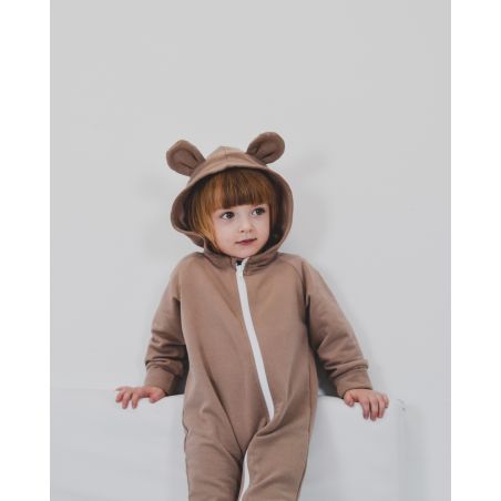 Kombinezon romper z bawełny organicznej z uszami misia - kwarcowy róż - 86/92