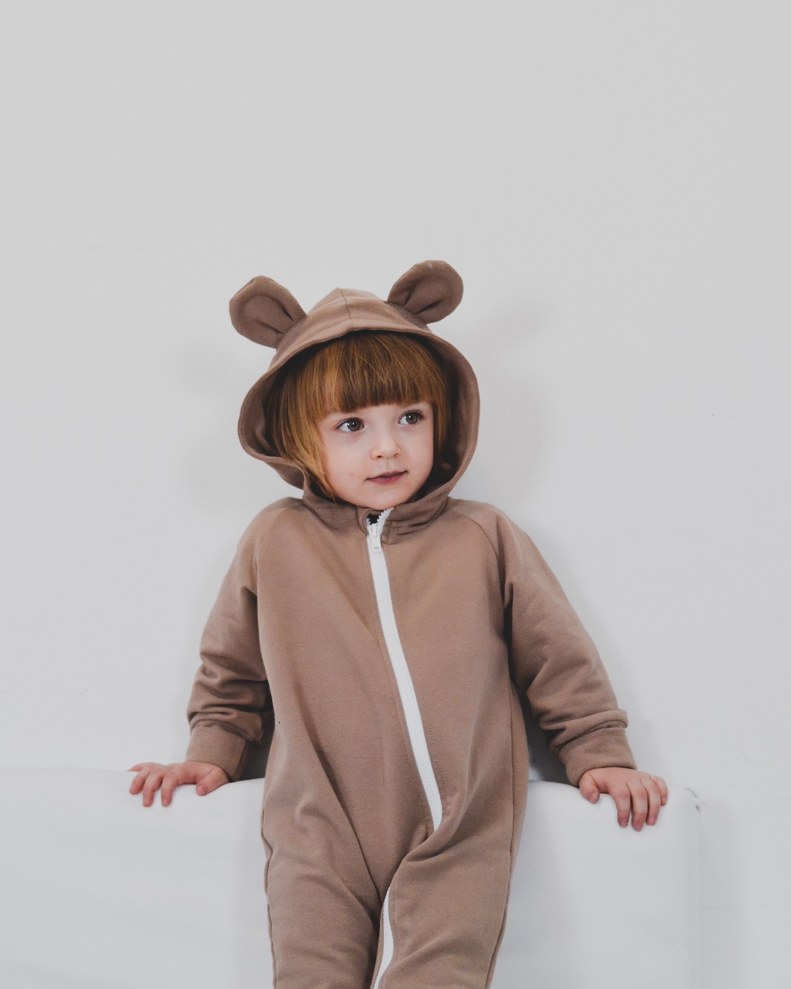 Kombinezon romper z bawełny organicznej z uszami misia - kwarcowy róż - 86/92