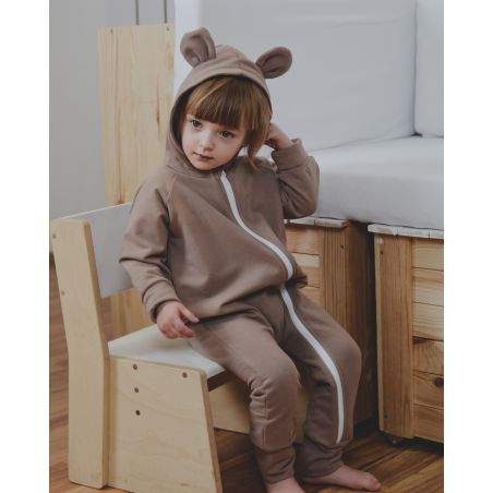 Kombinezon romper z bawełny organicznej z uszami misia - kwarcowy róż - 86/92