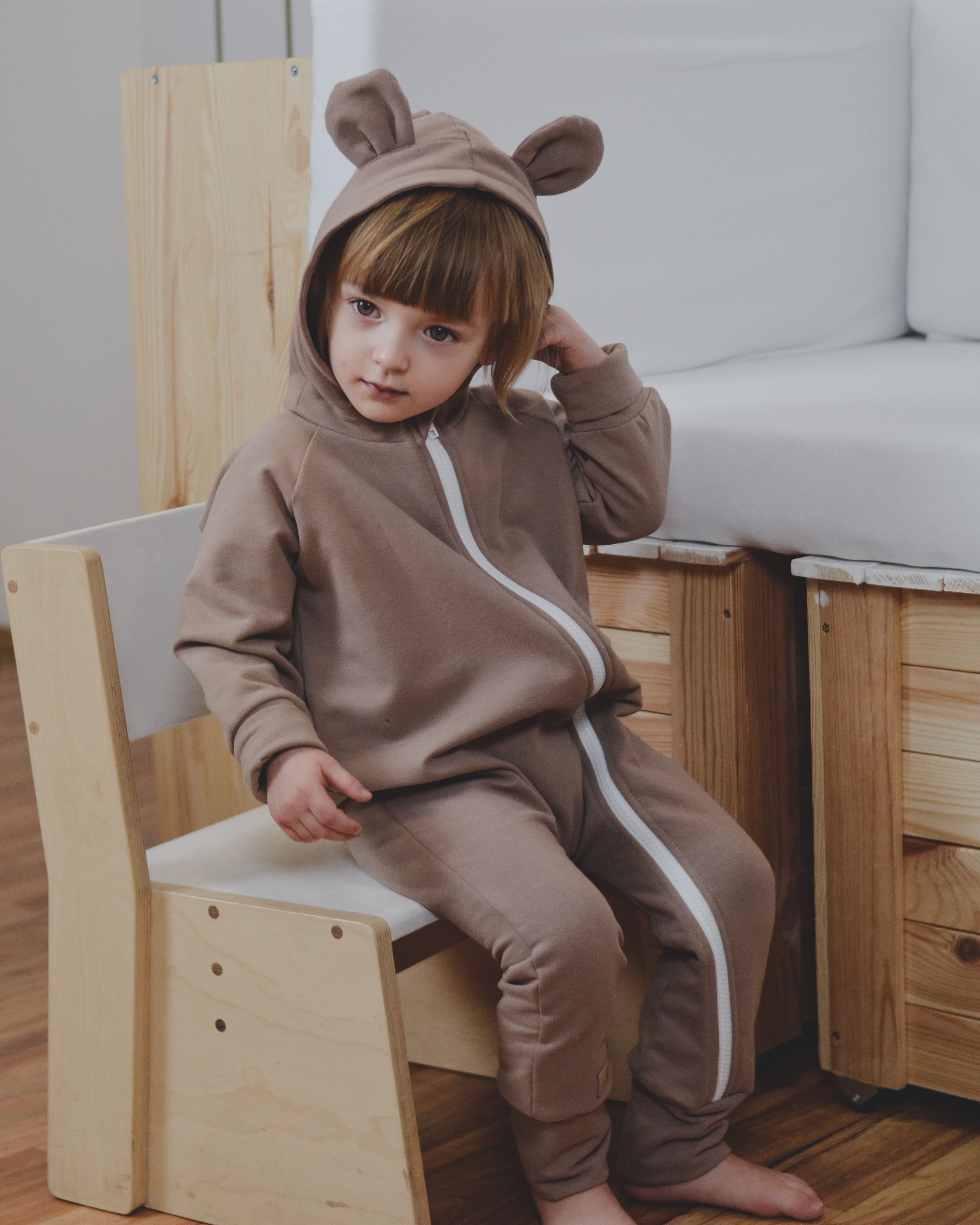 Kombinezon romper z bawełny organicznej z uszami misia - kwarcowy róż - 86/92