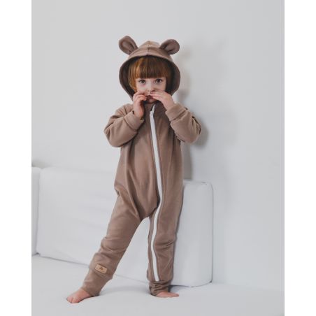 Kombinezon romper z bawełny organicznej z uszami misia - kwarcowy róż - 86/92