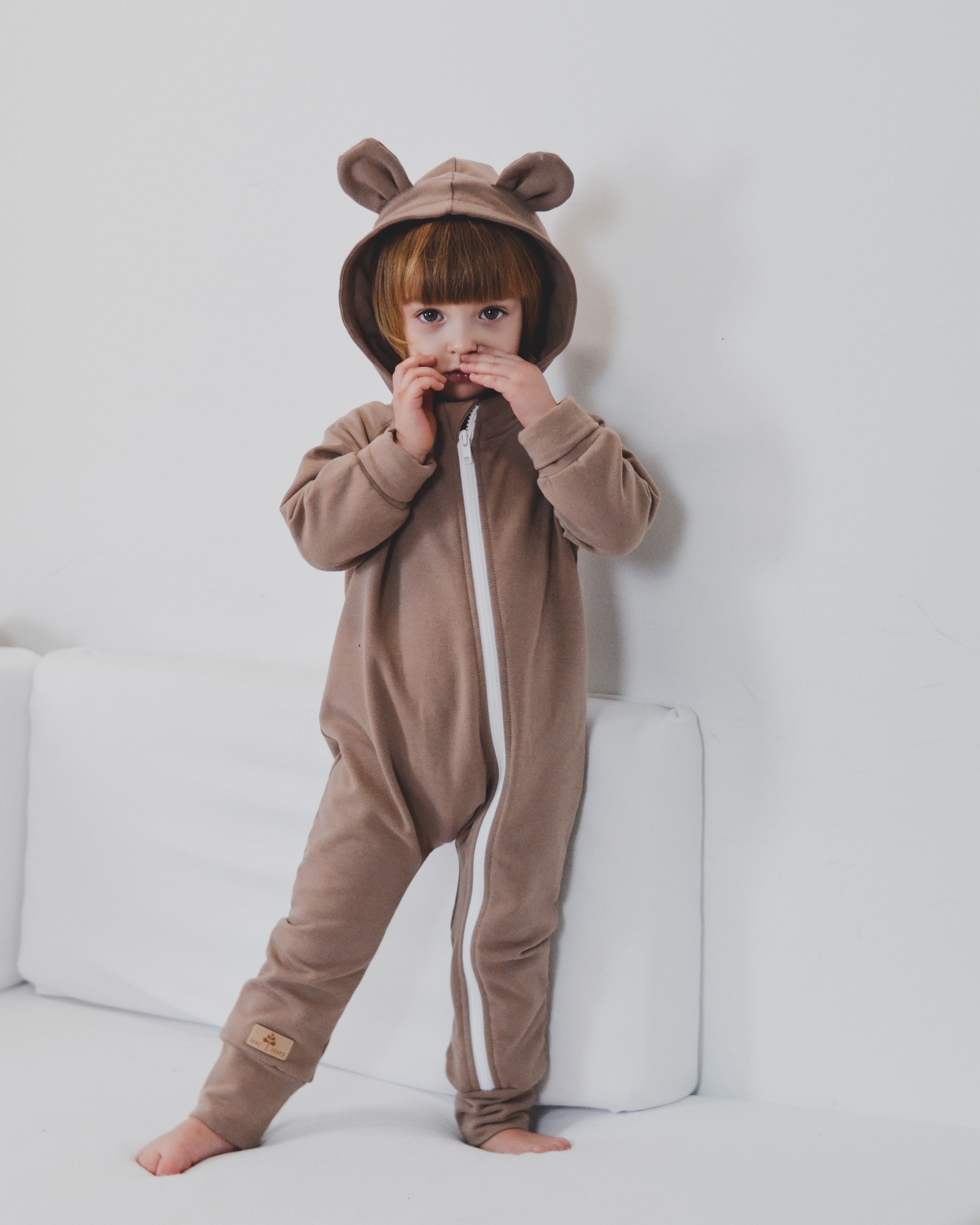 Kombinezon romper z bawełny organicznej z uszami misia - kwarcowy róż - 86/92