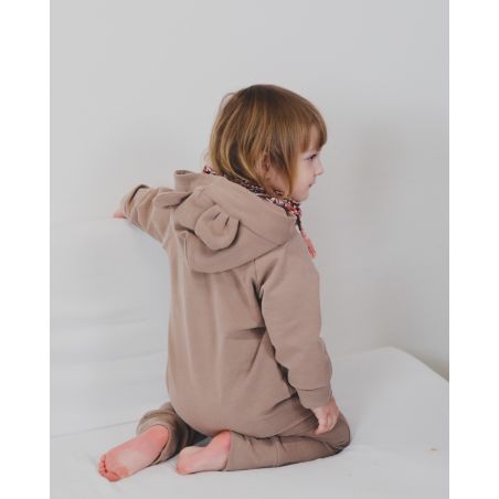 Kombinezon romper z bawełny organicznej z uszami misia - kwarcowy róż - 86/92