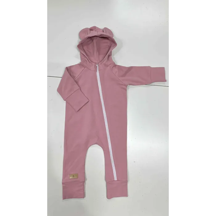 Kombinezon romper z bawełny organicznej z uszami misia - kwarcowy róż - 86/92