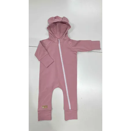 Kombinezon romper z bawełny organicznej z uszami misia - kwarcowy róż - 86/92