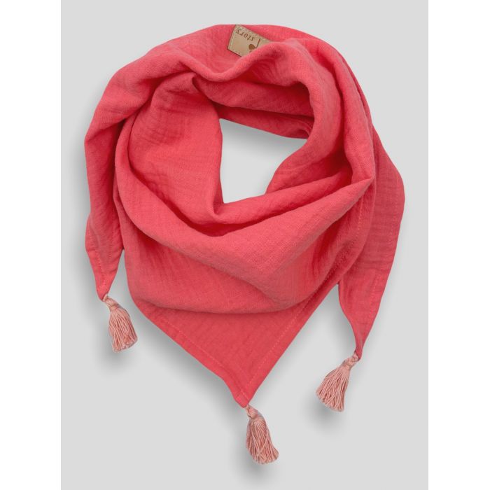 Chusta trójkątna muślinowa z chwostami - malinowy -r.M