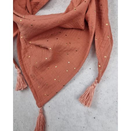 Chusta trójkątna muślinowa - gold marsala - r. M