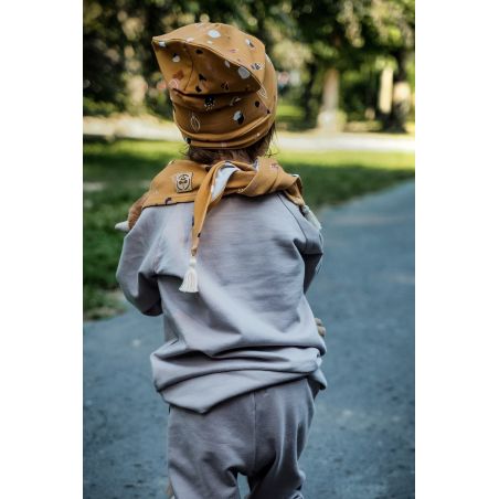Chusta trójkątna dresowa - listki musztarda - DUŻA
