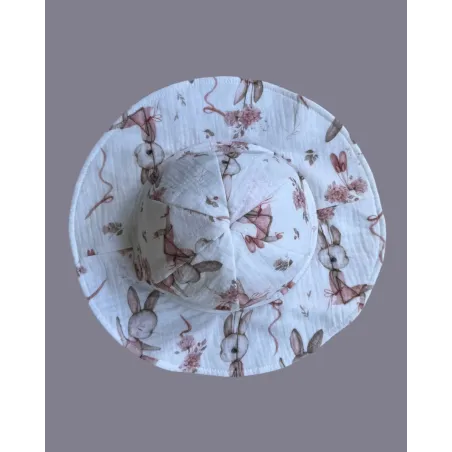 Kapelusz dziewczęcy muślinowy - króliczki baletnice - r. S (obw. 42-46 cm)