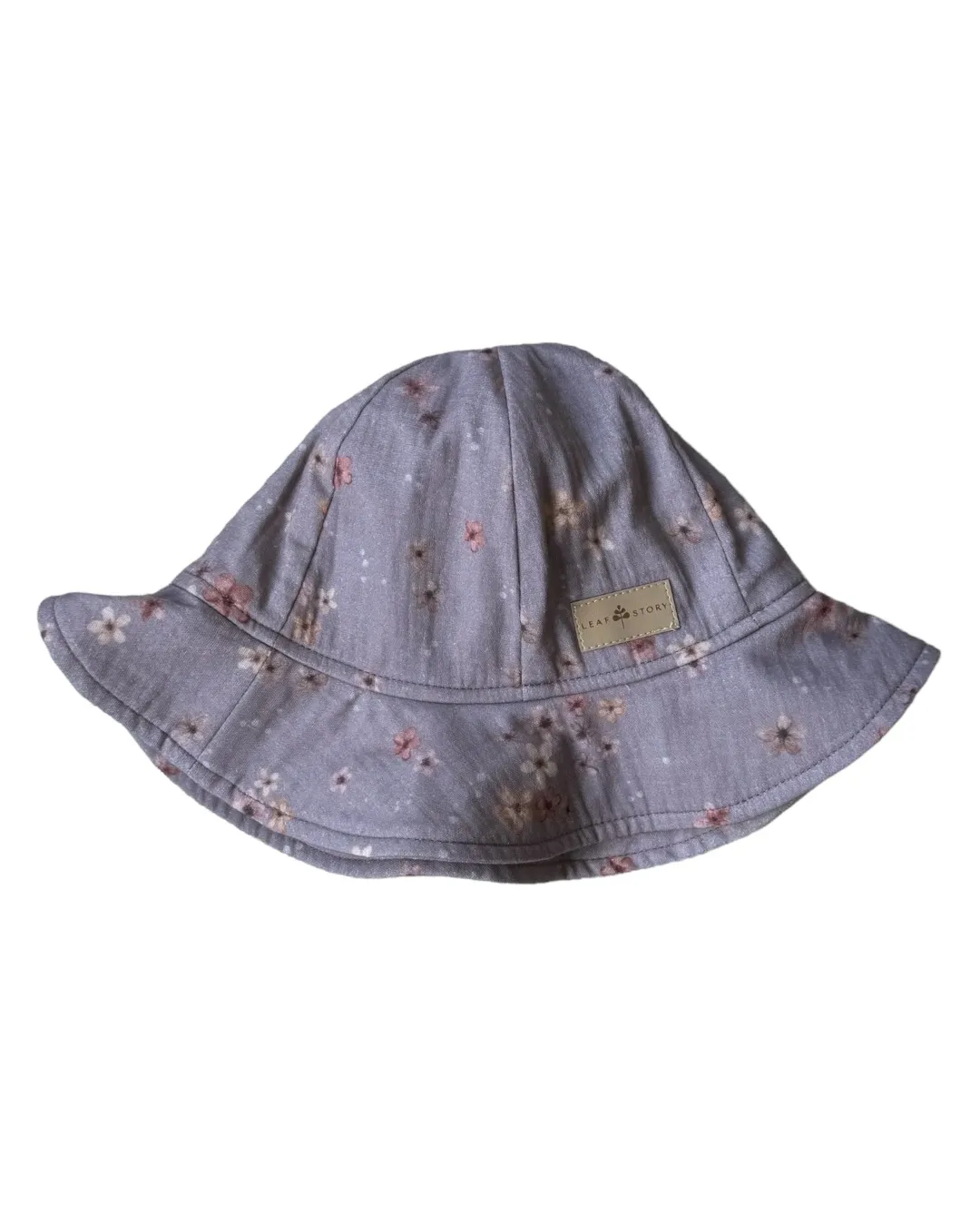 Kapelusz dziewczęcy muślinowy - kwiatuszki retro - ciemny beż - S (obw. 42-46 cm)