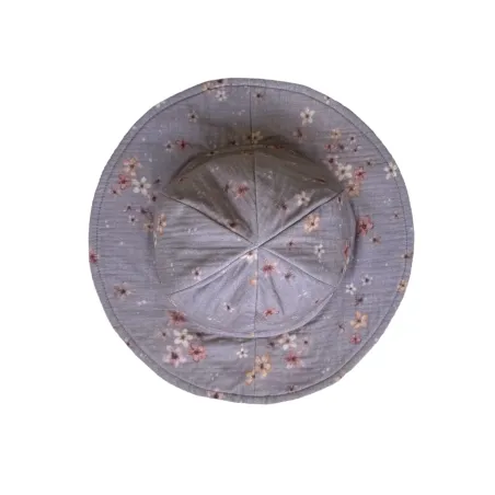 Kapelusz dziewczęcy muślinowy - kwiatuszki retro - ciemny beż - M (obw. 46-52 cm)