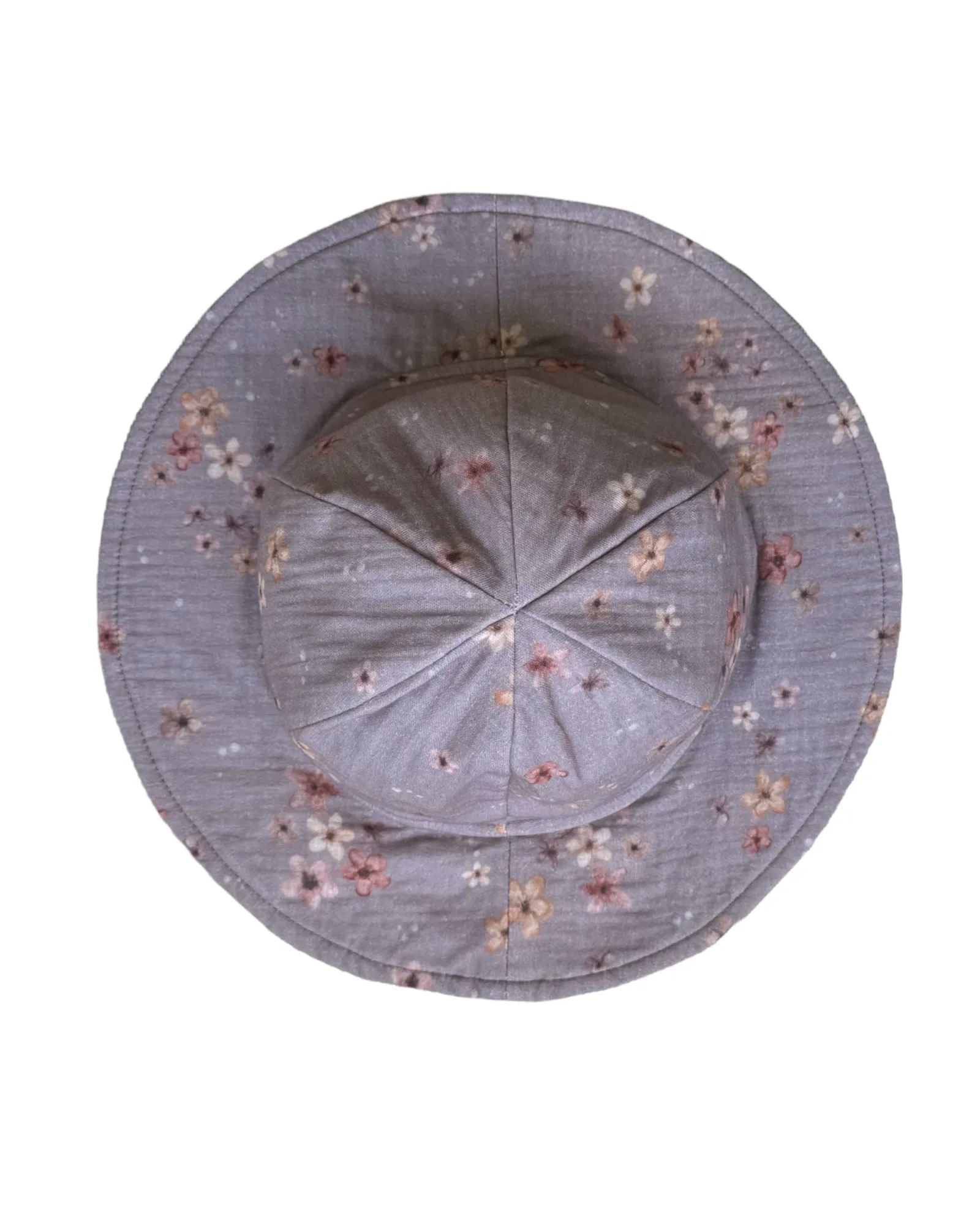 Kapelusz dziewczęcy muślinowy - kwiatuszki retro - ciemny beż - M (obw. 46-52 cm)