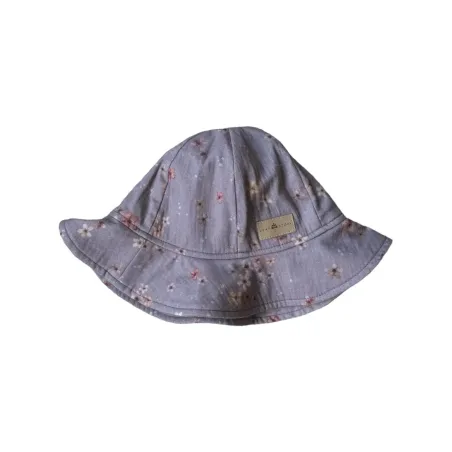 Kapelusz dziewczęcy muślinowy - kwiatuszki retro - ciemny beż - M (obw. 46-52 cm)